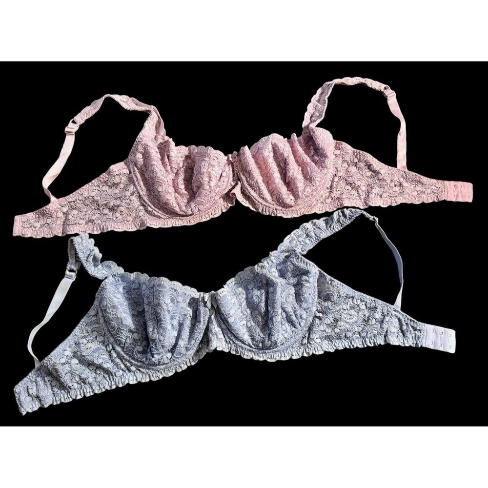 VTG UNDERWIRE EMBROIDERED LACE NETTING BLUE FASHION BUG 42D BRA Lot 2 Pink-Blue